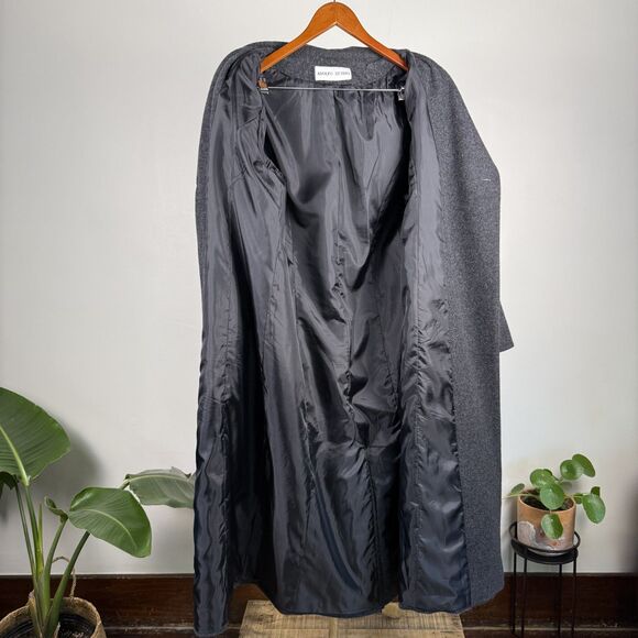 Vintage 80s Adolfo Studio Charcoal Wool Double-Breasted Winter Trench Overcoat - Picture 10 of 13